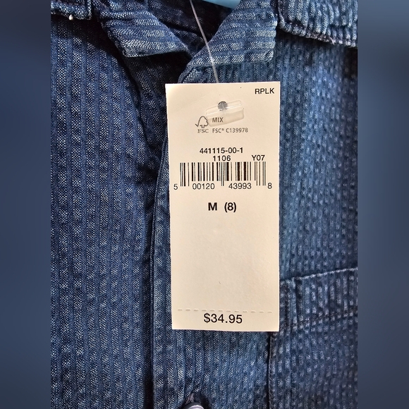 NWT Gap Kids Textured Blue Button Down Shirt with Pocket Size 8 - Picture 9 of 11